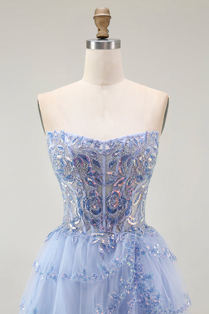 Larvender Strapless Tiered A Line Homecoming Dress