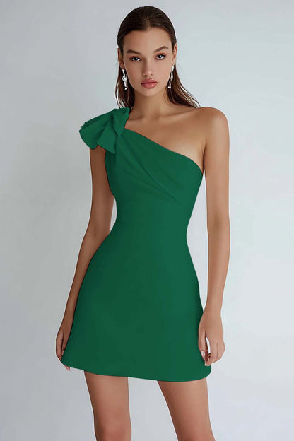 One Shoulder A Line Little White Dress with Bow