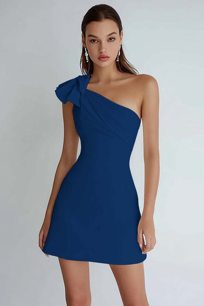 One Shoulder A Line Little White Dress with Bow