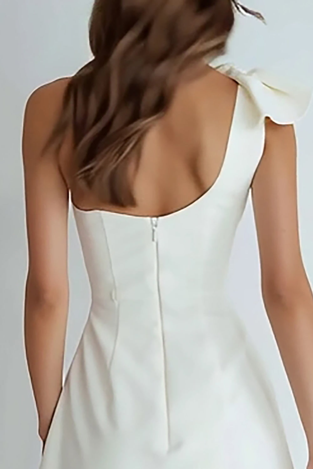 One Shoulder A Line Little White Dress with Bow