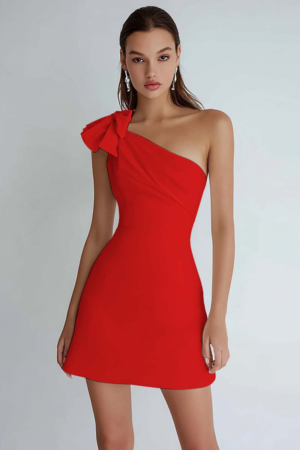 One Shoulder A Line Little White Dress with Bow