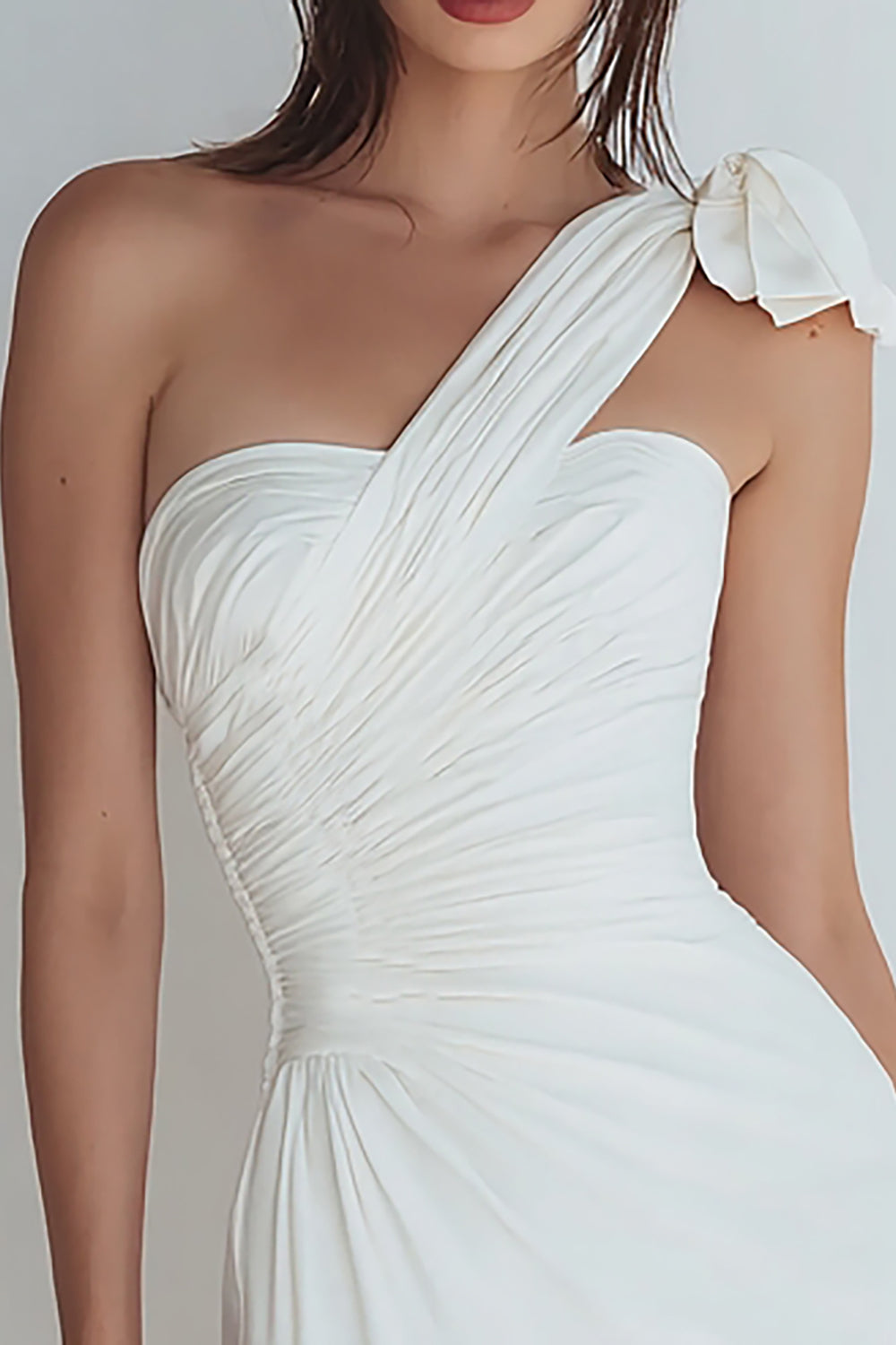 One Shoulder Bodycon Ruched Little White Dress