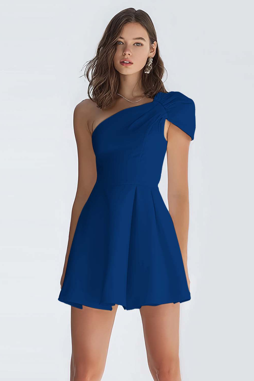 One Shoulder A Line Satin Little White Dress