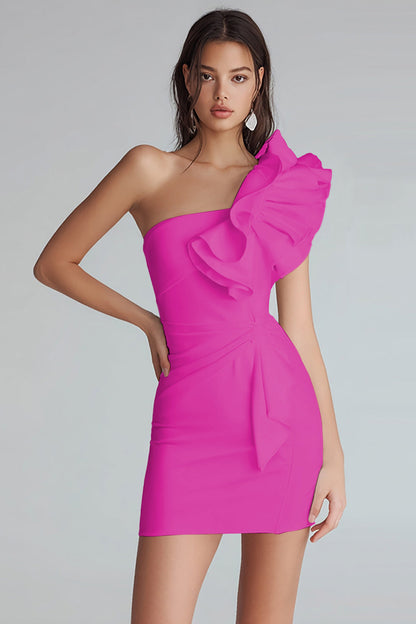 Ruched One Shoulder Bodycon Satin Little White Dress