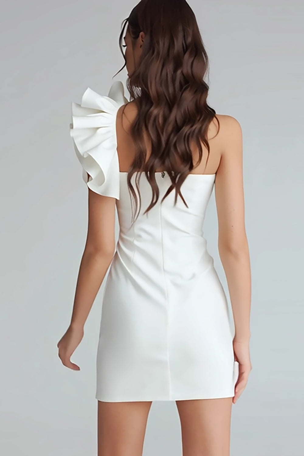 Ruched One Shoulder Bodycon Satin Little White Dress