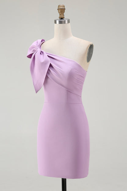 Lilac One Shoulder Bodycon Short Homecoming Dress with Bow