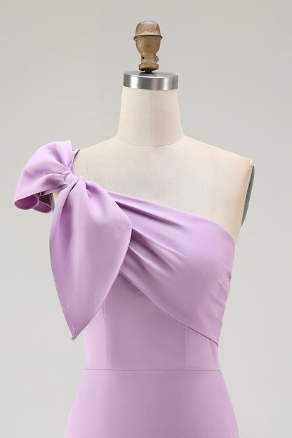 Lilac One Shoulder Bodycon Short Homecoming Dress with Bow