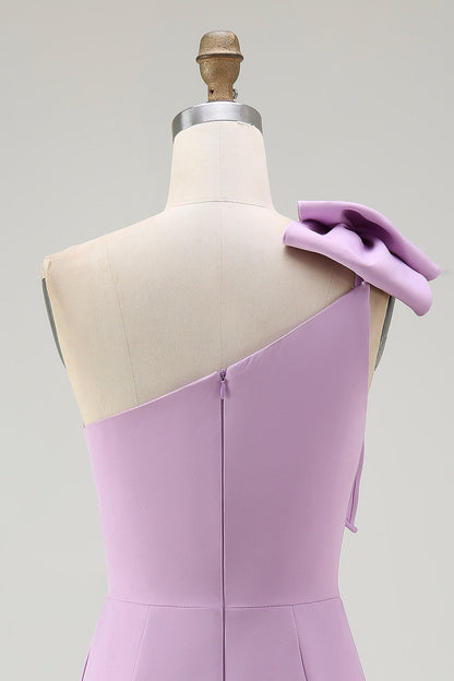 Lilac One Shoulder Bodycon Short Homecoming Dress with Bow