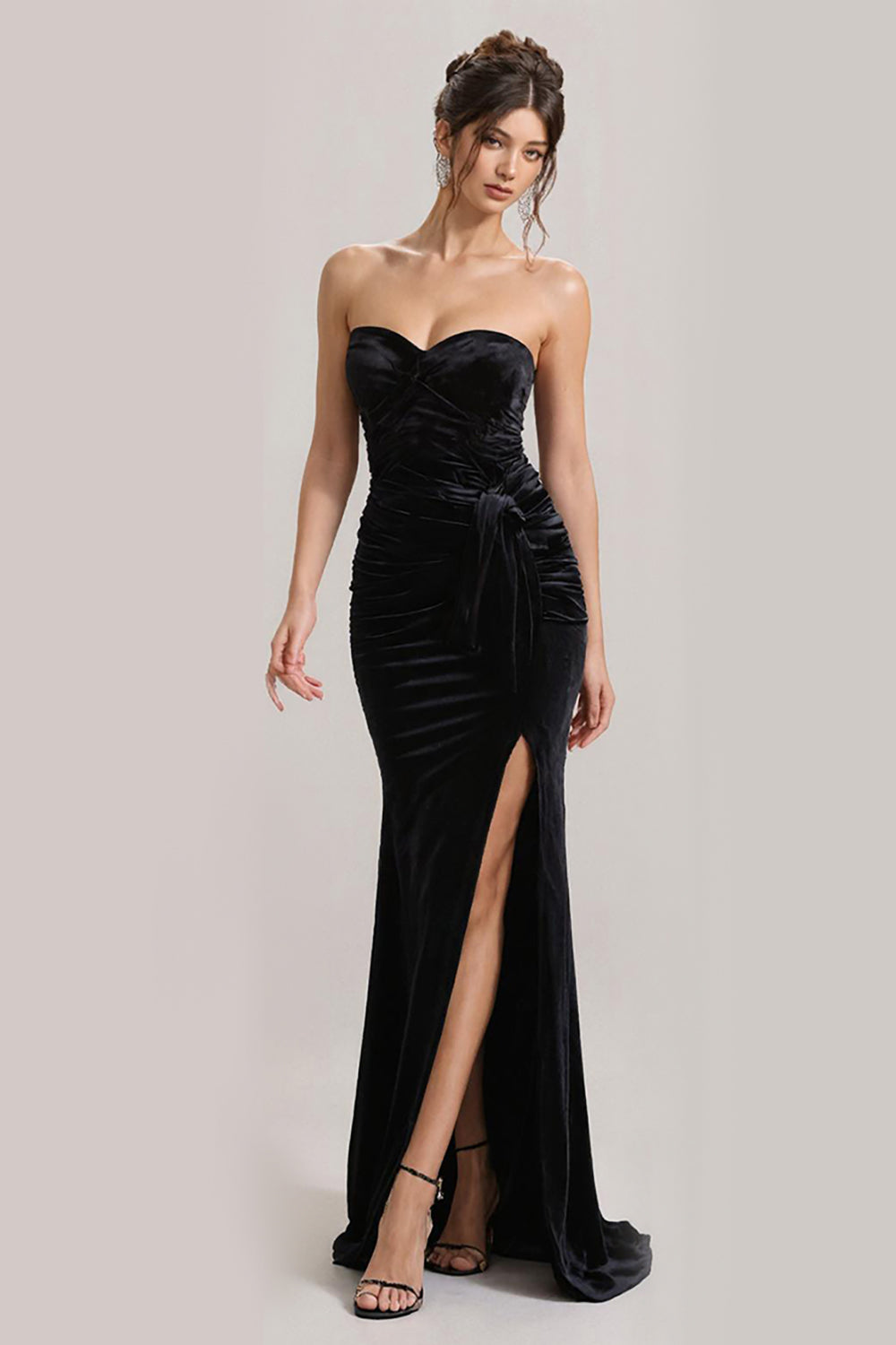 Black Mermaid Strapless Evening Dress with Slit