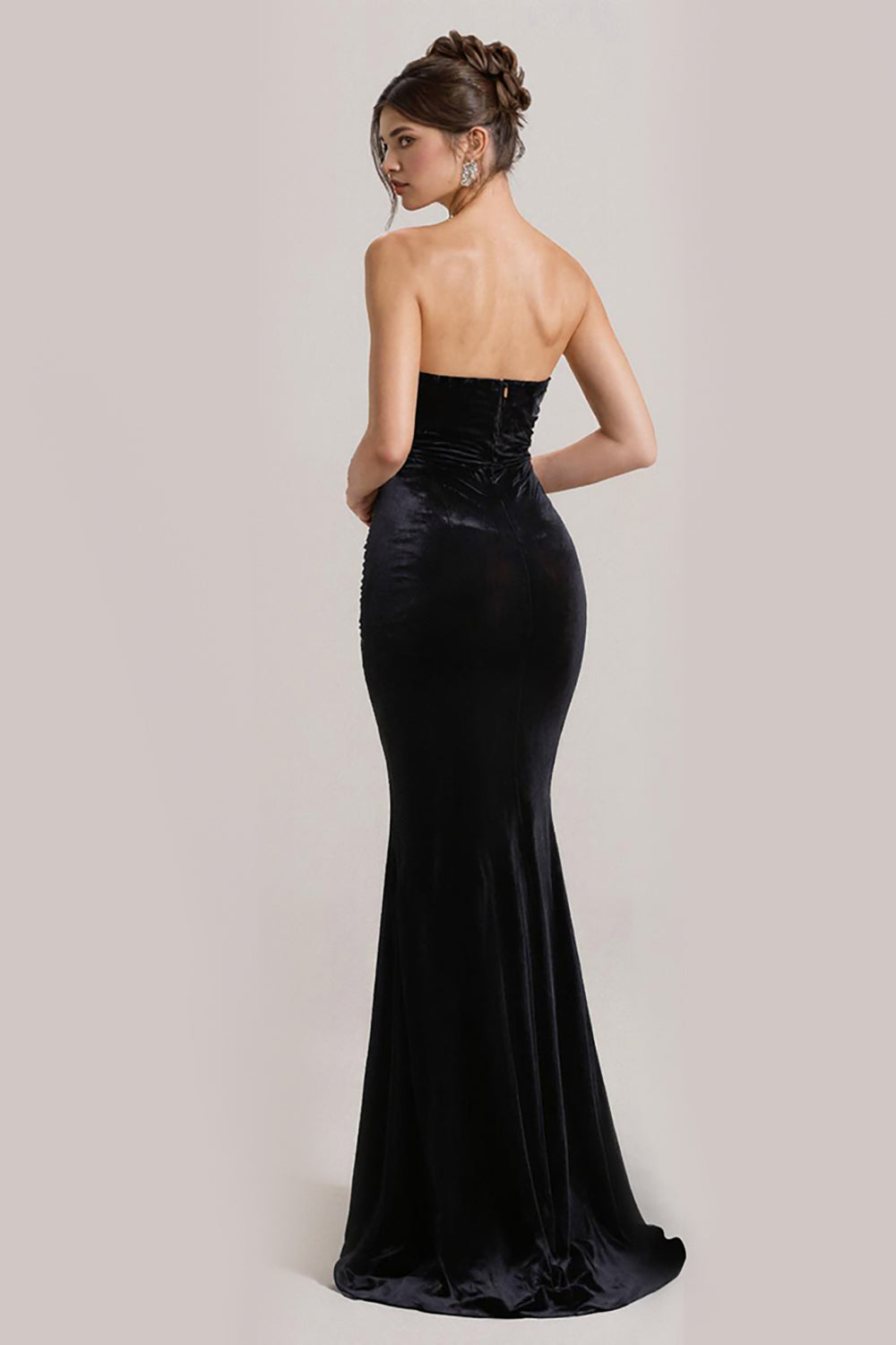 Black Mermaid Strapless Evening Dress with Slit