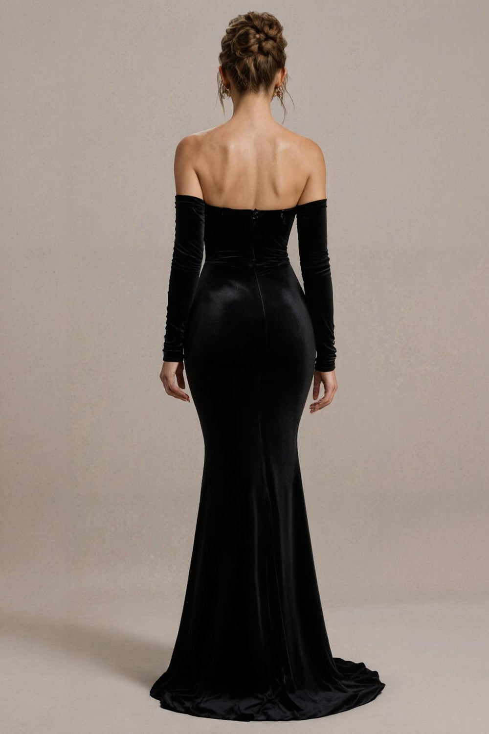 Black Velvet Strapless Mermaid Long Formal Dress with Slit
