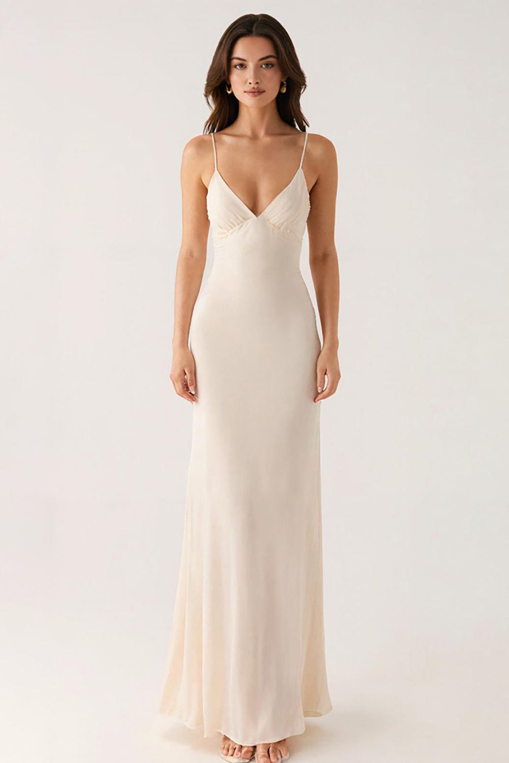 Ivory Sheath Spaghetti Straps Long Formal Dress