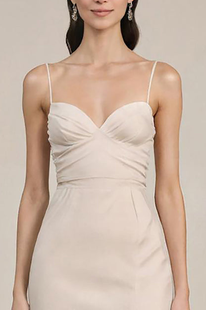 Ivory Sheath Spaghetti Straps Long Formal Dress with Slit