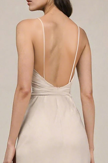 Ivory Sheath Spaghetti Straps Long Formal Dress with Slit