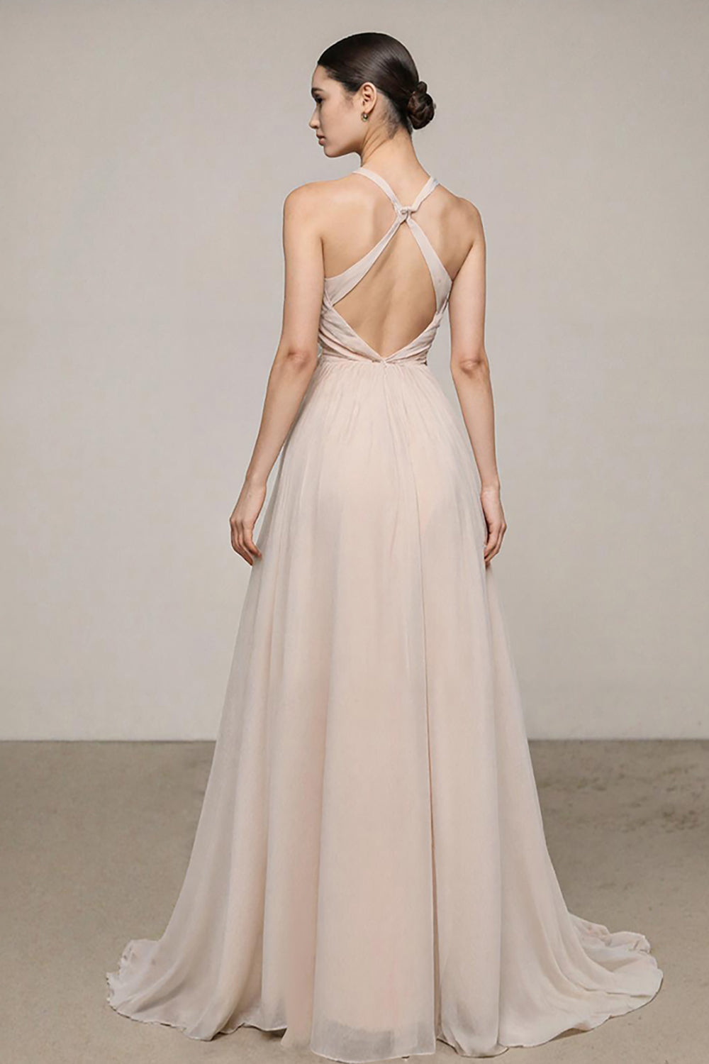 Ivory A Line V-Neck Long Formal Dress with Slit