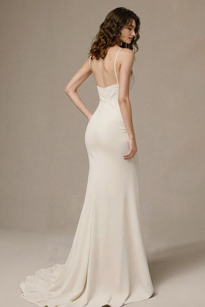 Ivory Mermaid Spaghetti Straps Long Formal Dress
