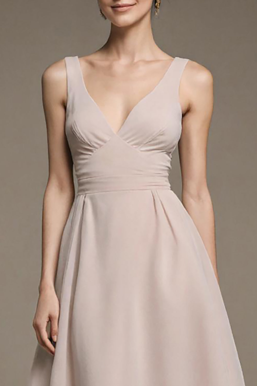 Ivory V-Neck A Line Long Formal Dress