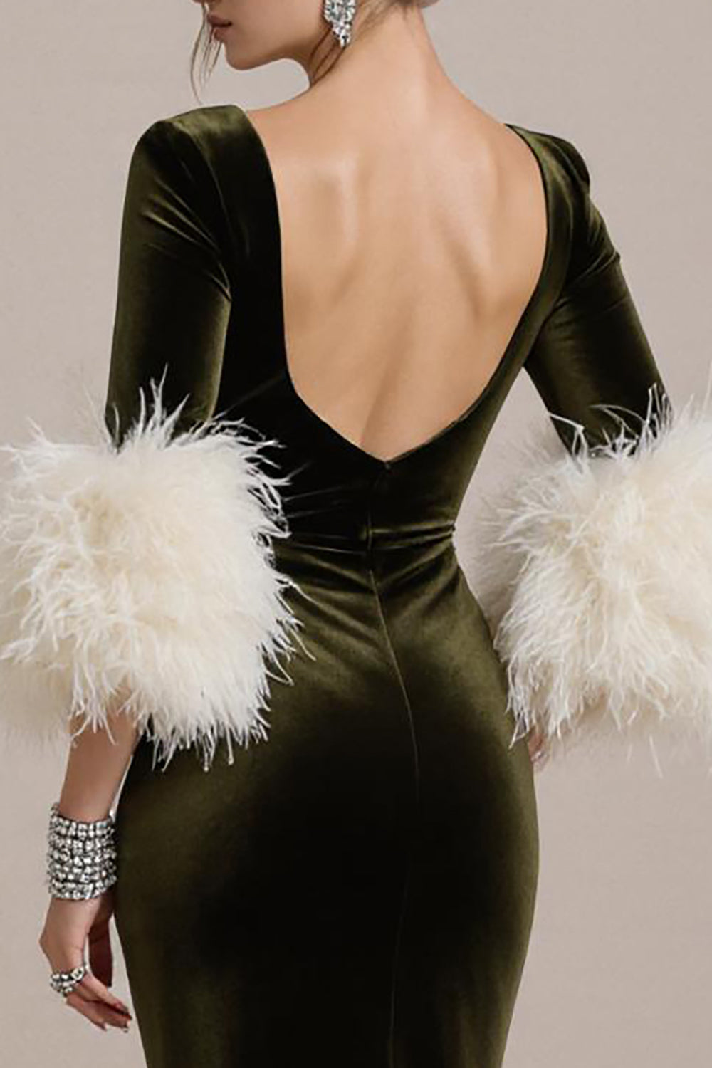 Olive Long Sleeve Mermaid Velvet Pageant Dress