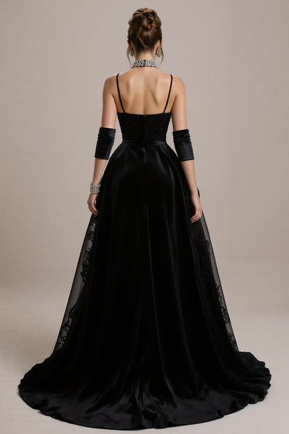 Black Lace Appliqued A-Line Pageant Dress