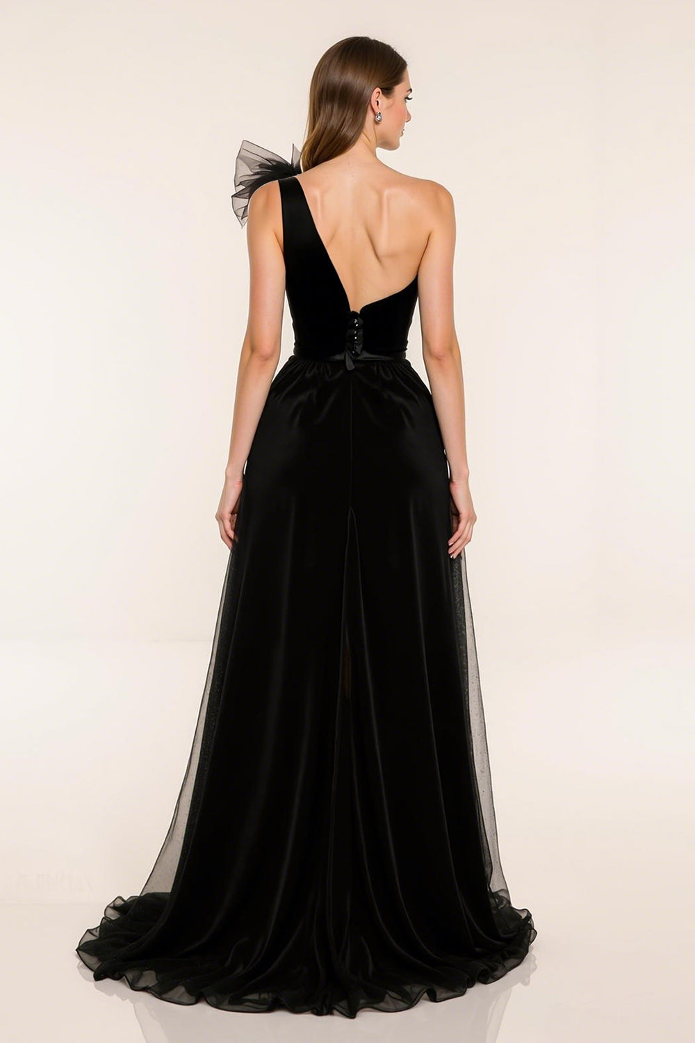 Black One Shoulder A-Line Pageant Dress with Slit