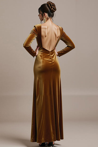 Twilight Sheath Velvet Square Neck Long Black Tie Dress with Slit