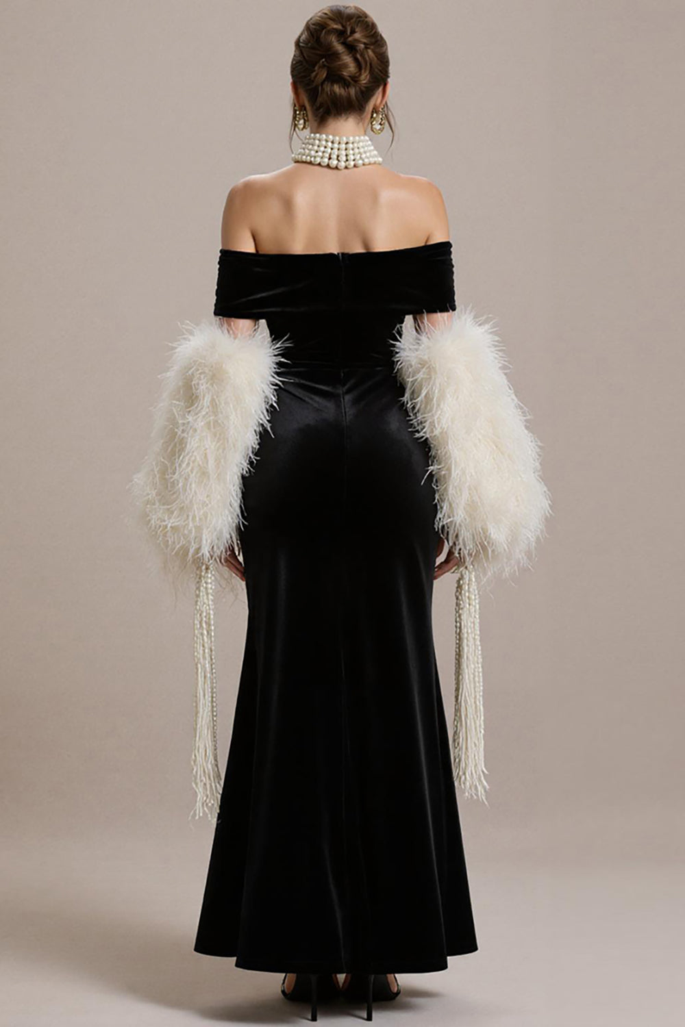 Black Mermaid Off the Shoulder Long Black Tie Dress