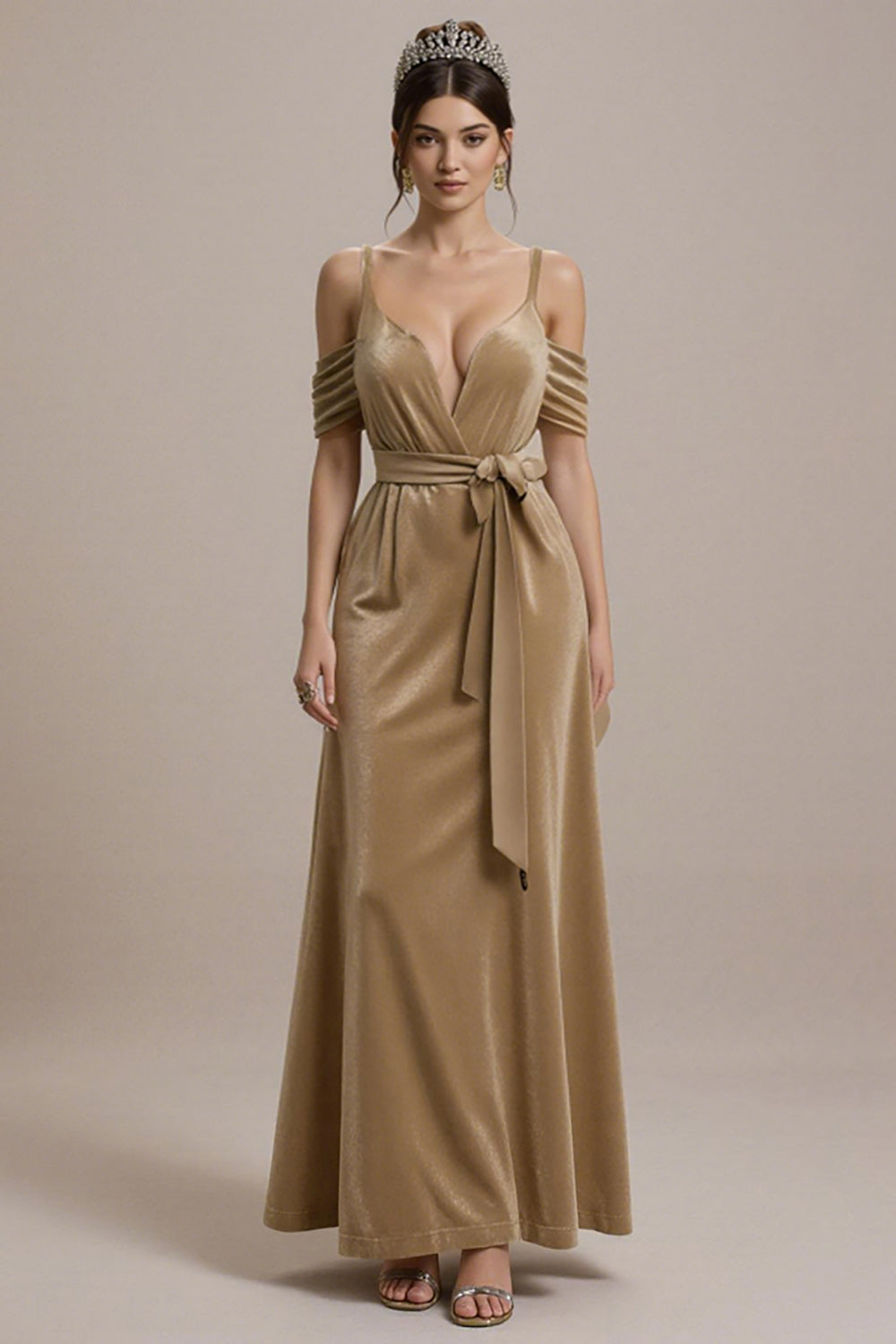Terracotta A Line Cold Shoulder Long Black Tie Dress with Bow