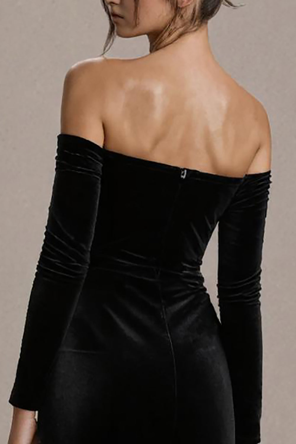 Black Velvet Off The Shoulder Tight Short Cocktail Dress with Sleeves