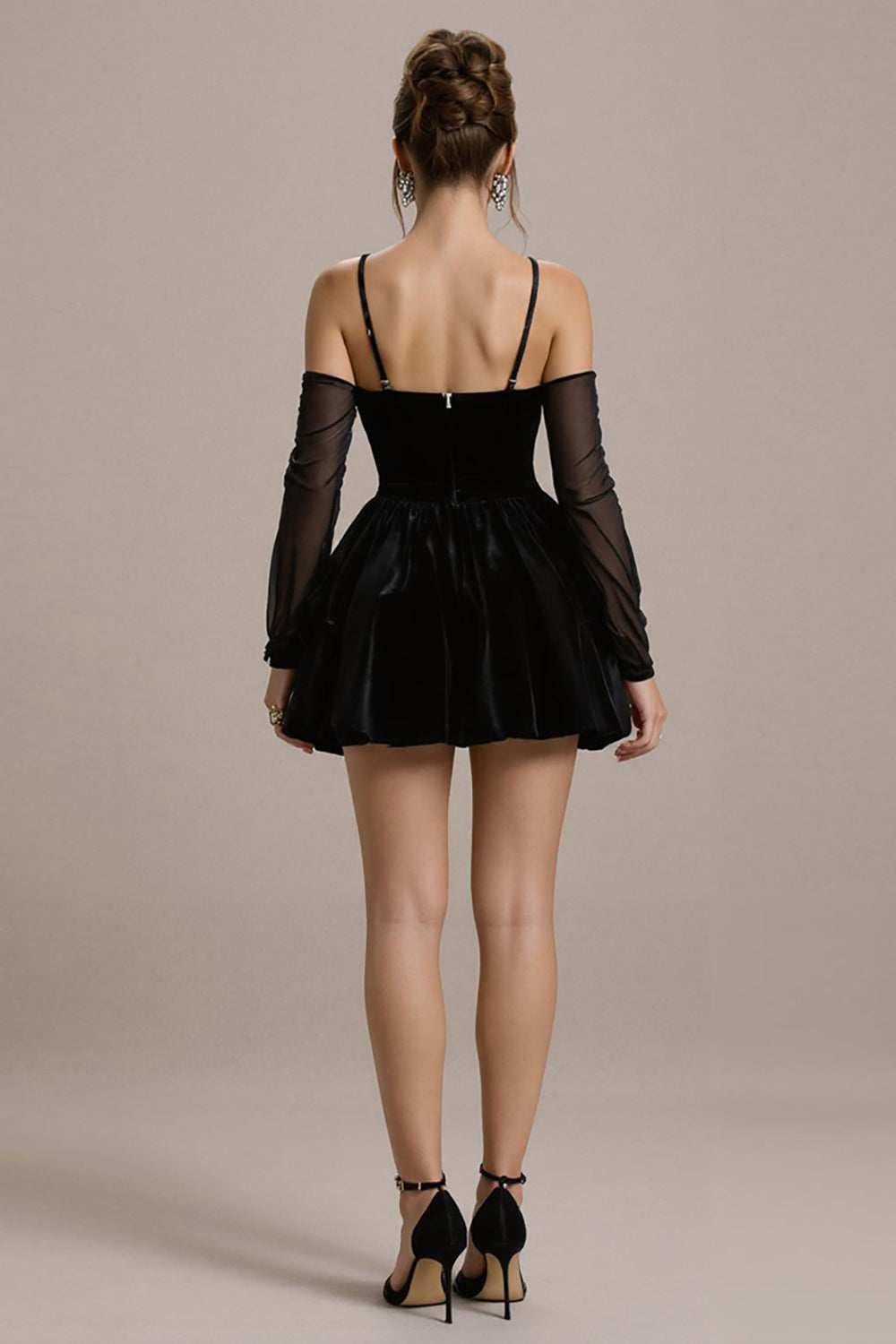 Black Velvet Ruffled Tiered A Line Short Cocktail Dress