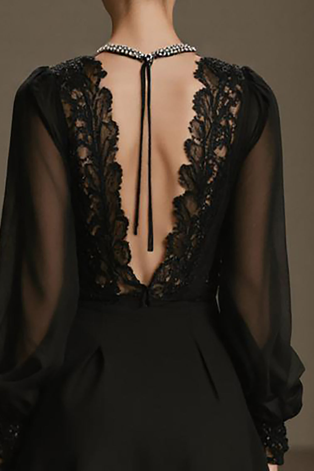 Black Chiffon Deep V-Neck A Line Short Cocktail Dress with Sleeves