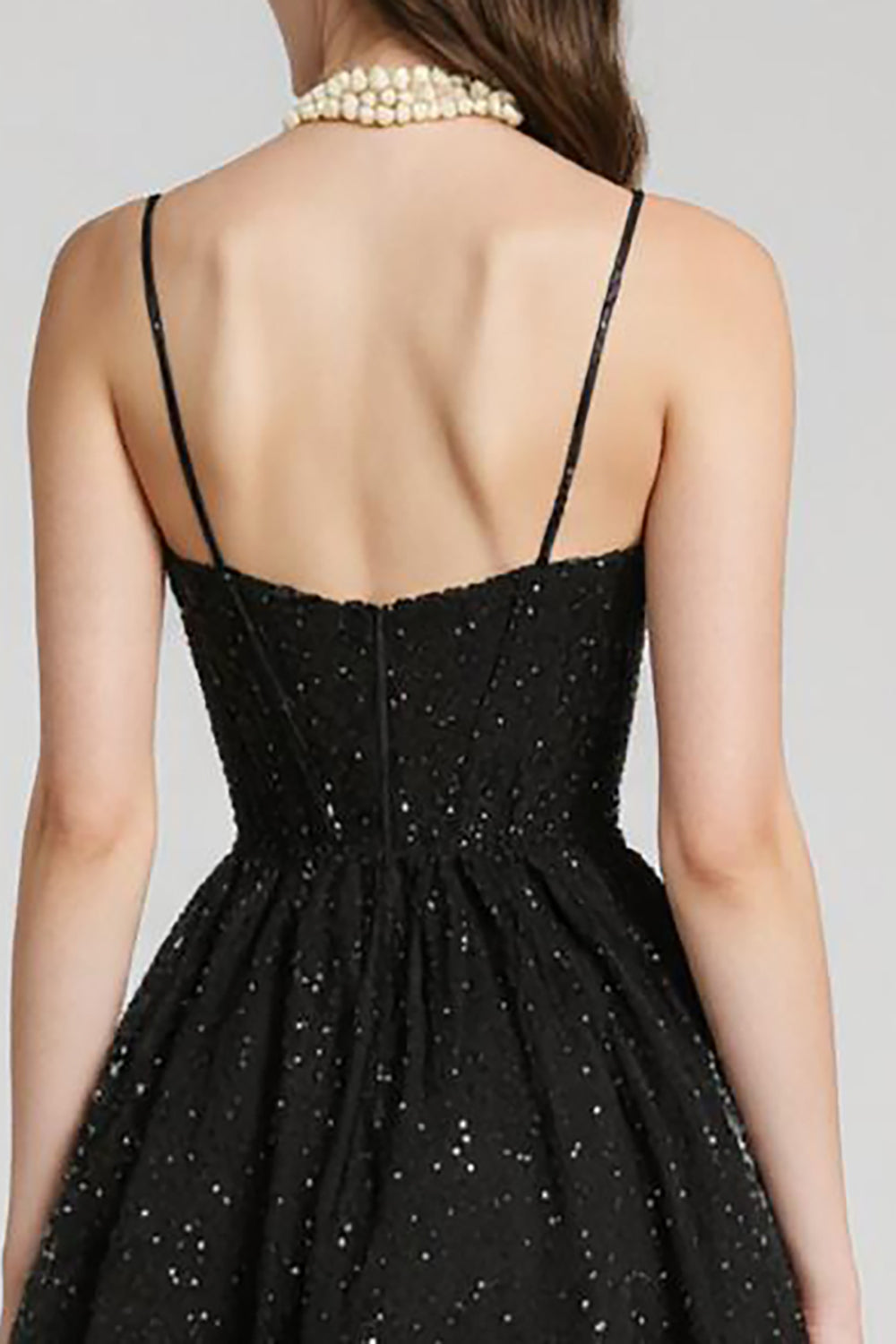 Sparkly Black Sequin Sweetheart A Line Short Cocktail Dress