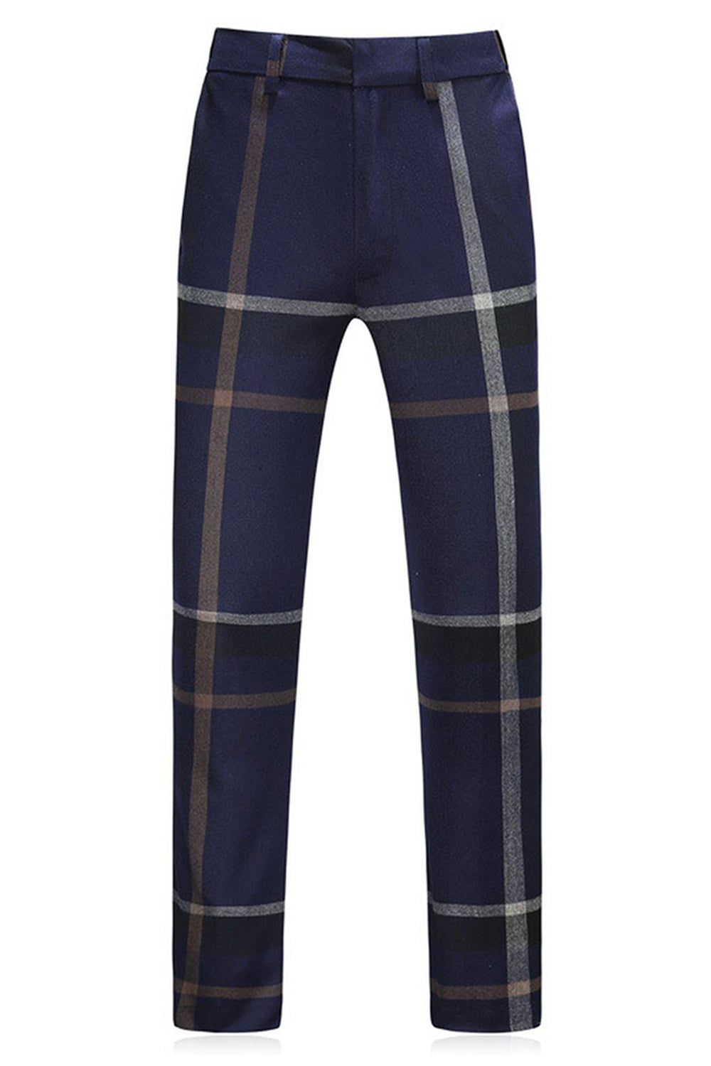 Dark Blue Notched Lapel Plaid 3-Piece Men Suits