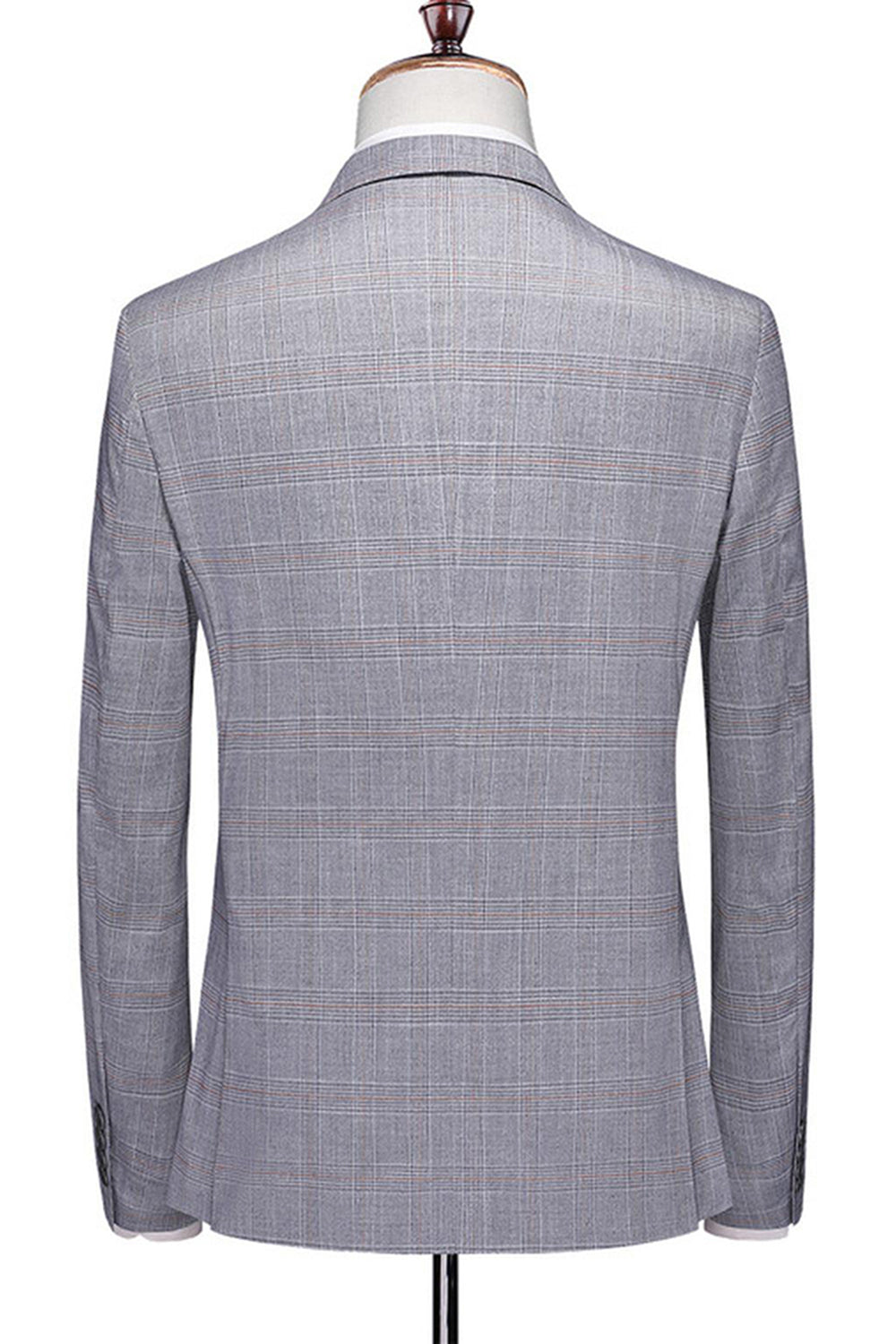 Grey Plaid Notched Lapel 3 Pieces Men's Formal Suits