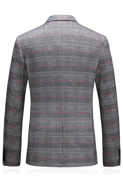 Men's Grey Plaid Peak Lapel 3 Pieces Prom Suits