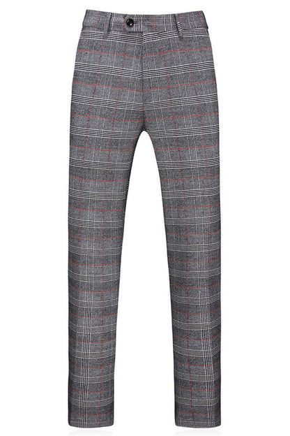 Men's Grey Plaid Peak Lapel 3 Pieces Prom Suits