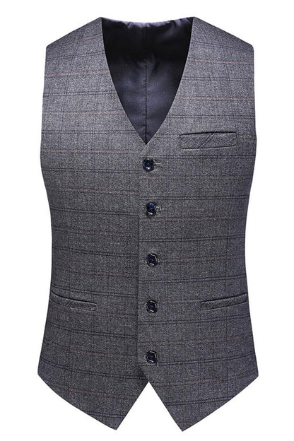 Men's Dark Blue Plaid Notched Lapel 3 Pieces Prom Suits