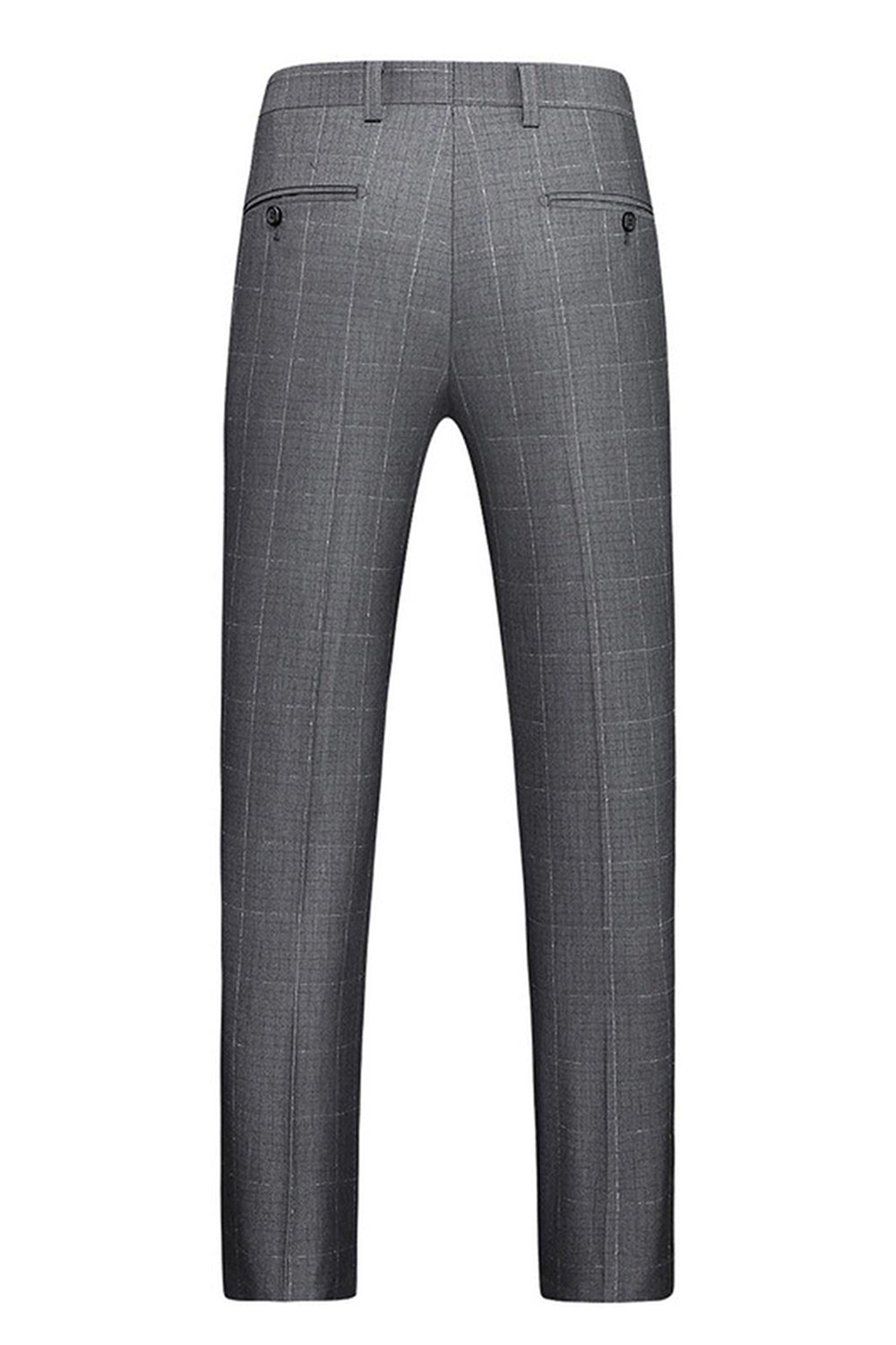 Men's Grey Plaid Peak Lapel 3 Pieces Formal Suits