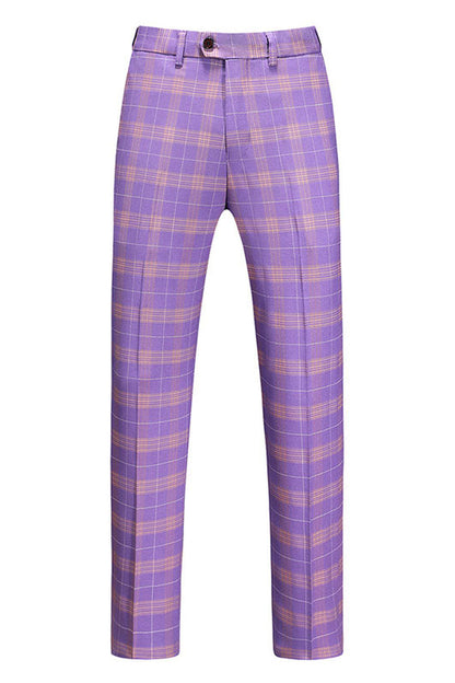 Men's Violet Striped Notched Lapel 3 Pieces Prom Suits