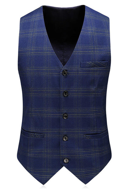 Men's Blue Striped Peaked Lapel 3 Pieces Prom Suits