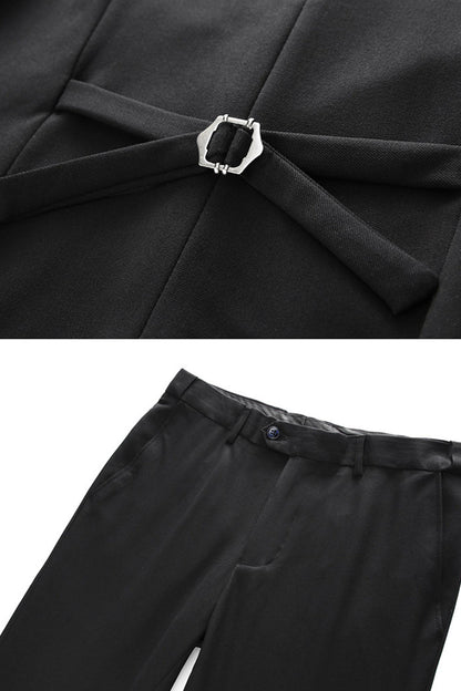 Black Peaked Lapel 3 Pieces Satin Men's Prom Suits