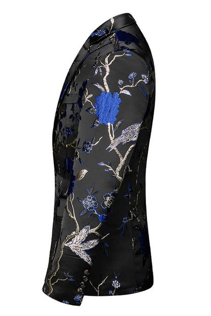 Blue and Black Notched Lapel Jacquard 2 Piece Men's Prom Suits