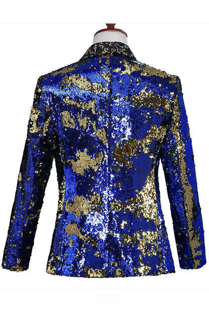 Sparkly Shawl Lapel Purple And Blue Men's Prom Blazer With Sequins
