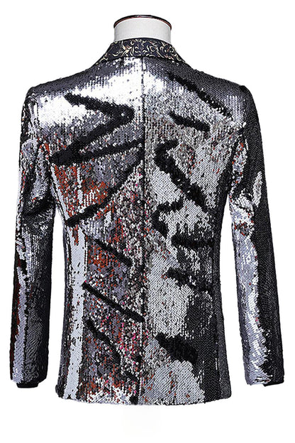 Sparkly Shawl Lapel Purple And Blue Men's Prom Blazer With Sequins