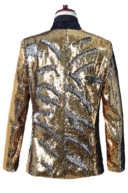 Sparkly Silver and Golden Shawl Lapel Men's Prom Blazer with Sequins