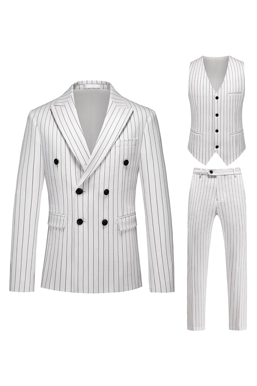 Red Striped Peak Lapel 3-Piece Men Suits