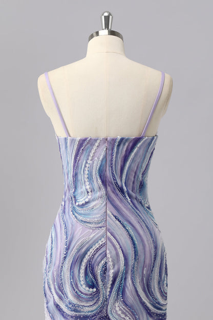 Sparkly Lilac Bodycon Beaded Homecoming Dress with Sequins
