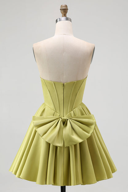 Green Strapless Corset A Line Homecoming Dress