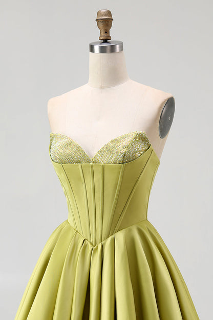 Green Strapless Corset A Line Homecoming Dress