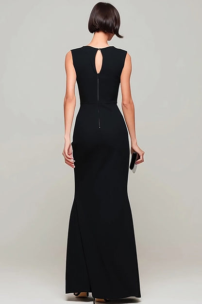 Black Sheath Keyhole Bateau Neck Long Formal Dress