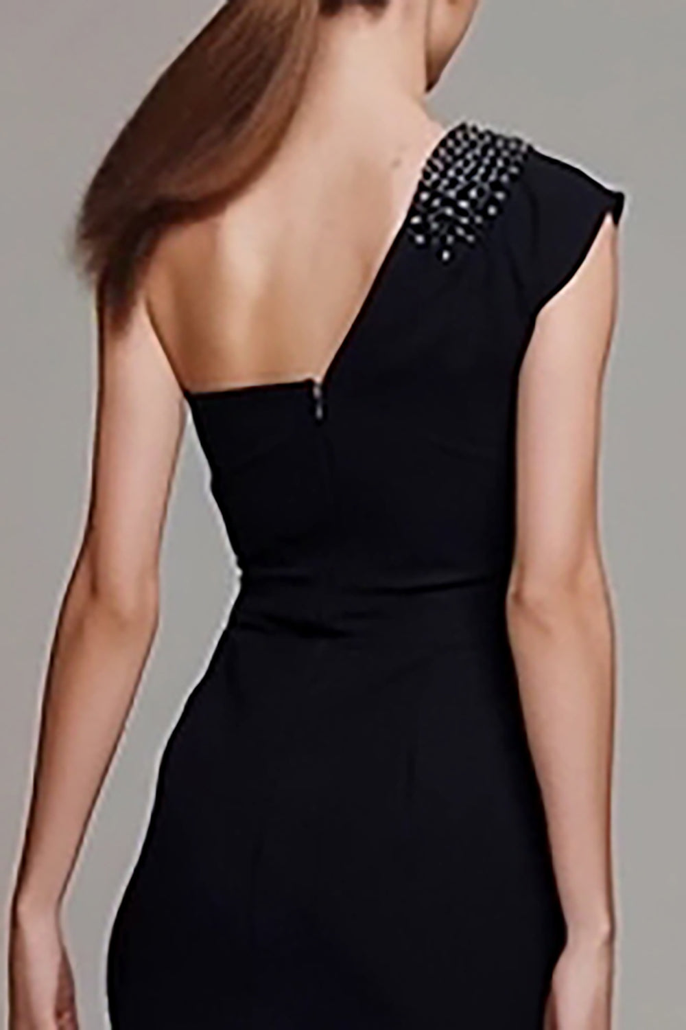 One Shoulder Black Mermaid Long Formal Dress with Beading